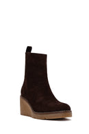 Women's Brown Zip-Up Wedge Suede Leather Boots | Derimod