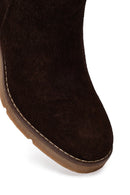 Women's Brown Zip-Up Wedge Suede Leather Boots | Derimod