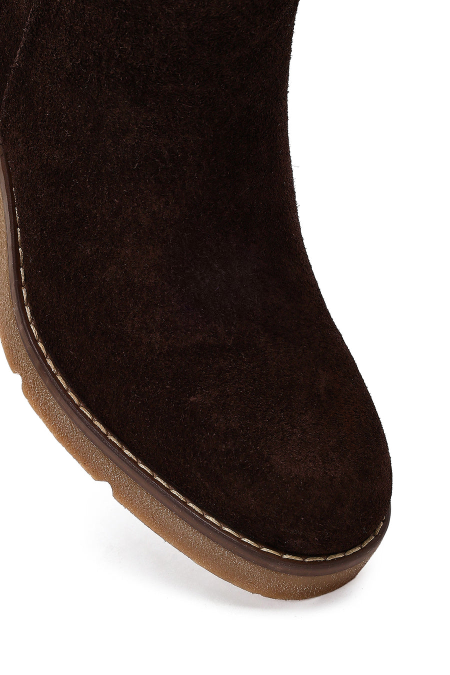 Women's Brown Zip-Up Wedge Suede Leather Boots