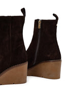 Women's Brown Zip-Up Wedge Suede Leather Boots | Derimod