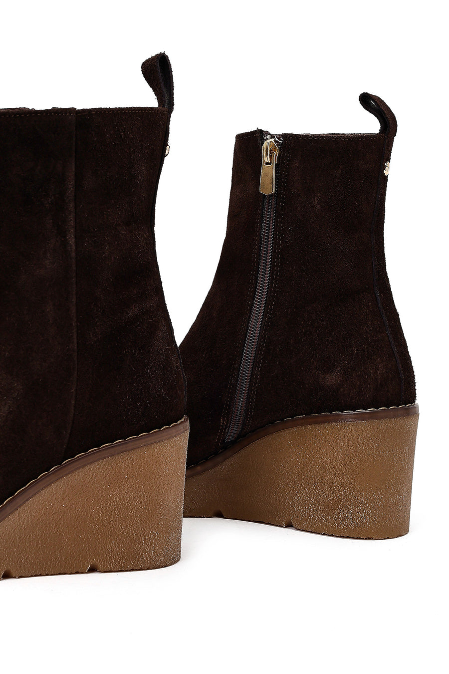 Women's Brown Zip-Up Wedge Suede Leather Boots