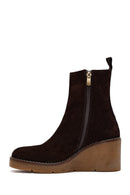 Women's Brown Zip-Up Wedge Suede Leather Boots | Derimod