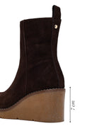 Women's Brown Zip-Up Wedge Suede Leather Boots | Derimod