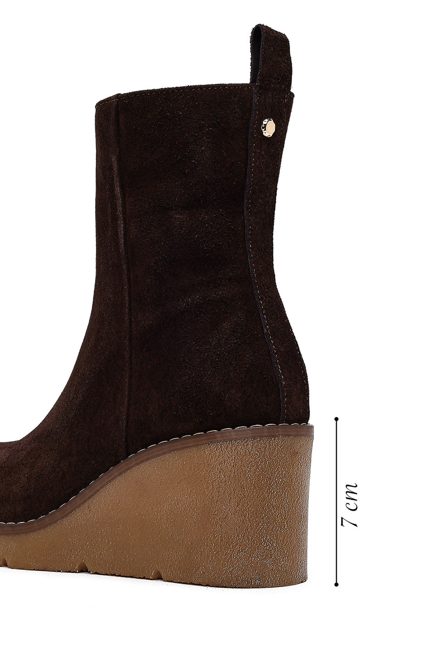 Women's Brown Zip-Up Wedge Suede Leather Boots