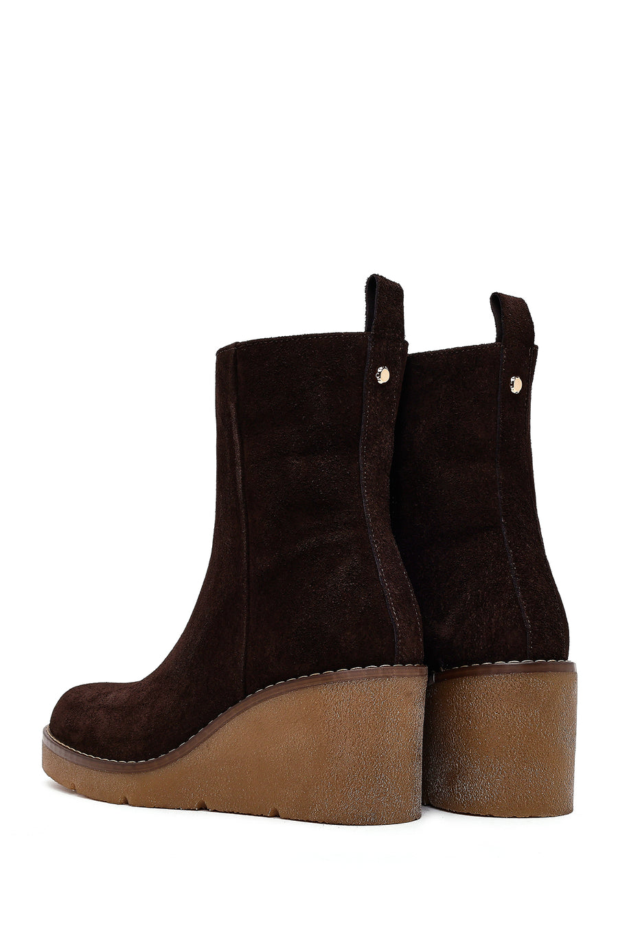 Women's Brown Zip-Up Wedge Suede Leather Boots