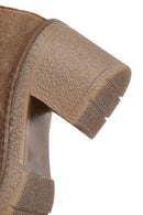 Women's Beige Zippered Thick Heel Suede Leather Boots | Derimod