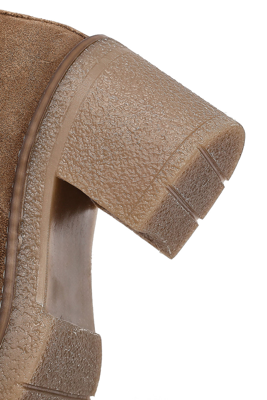 Women's Beige Zippered Thick Heel Suede Leather Boots