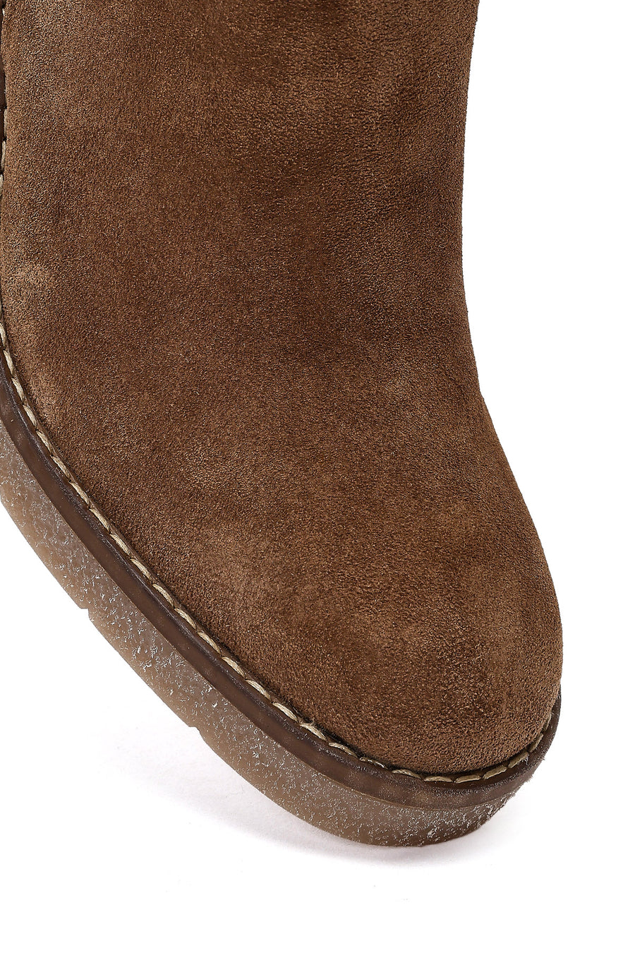 Women's Beige Zippered Thick Heel Suede Leather Boots