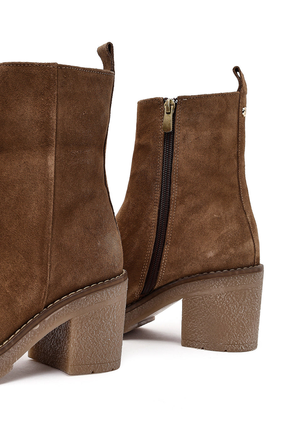Women's Beige Zippered Thick Heel Suede Leather Boots