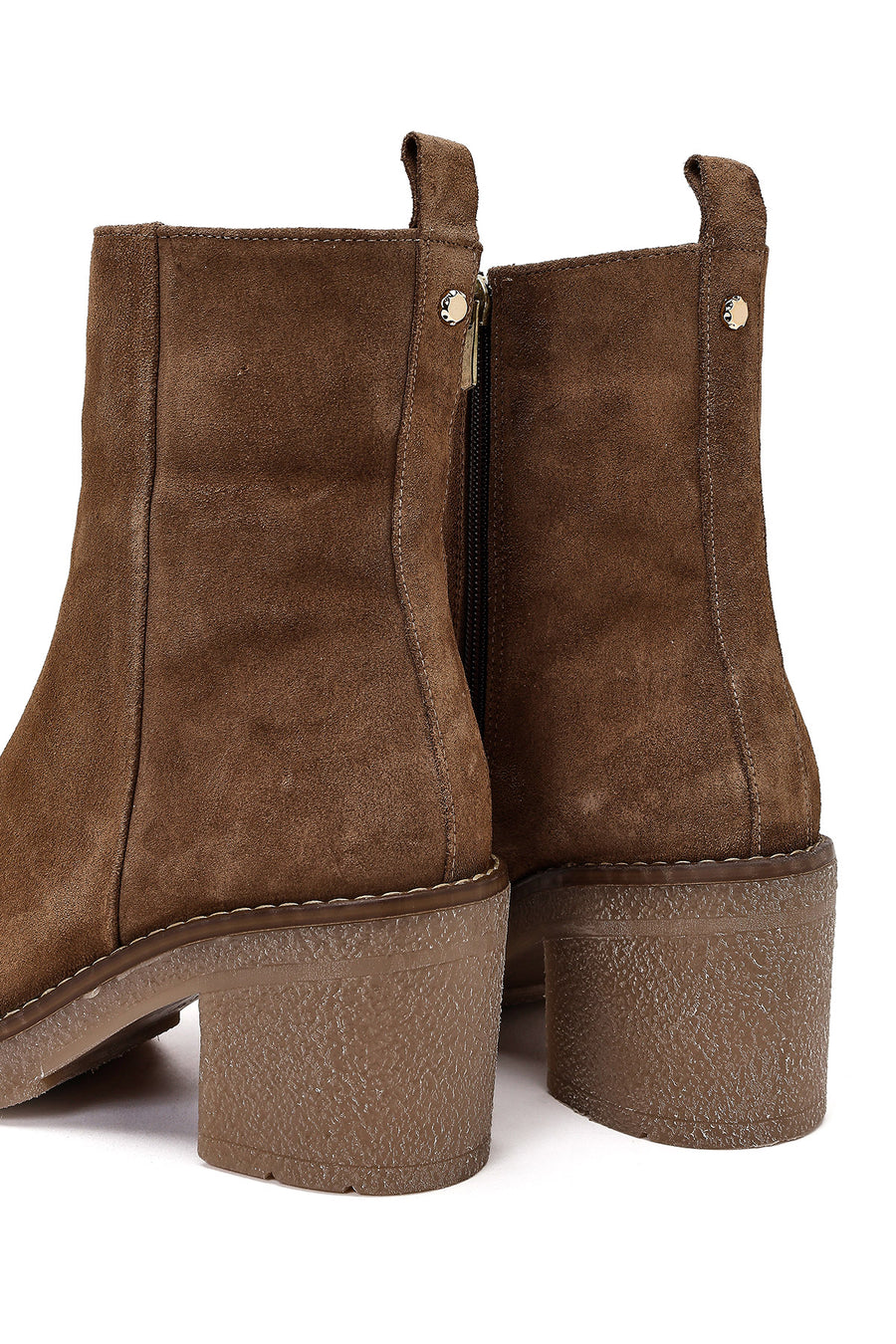 Women's Beige Zippered Thick Heel Suede Leather Boots