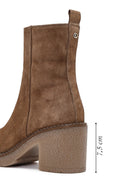 Women's Beige Zippered Thick Heel Suede Leather Boots | Derimod