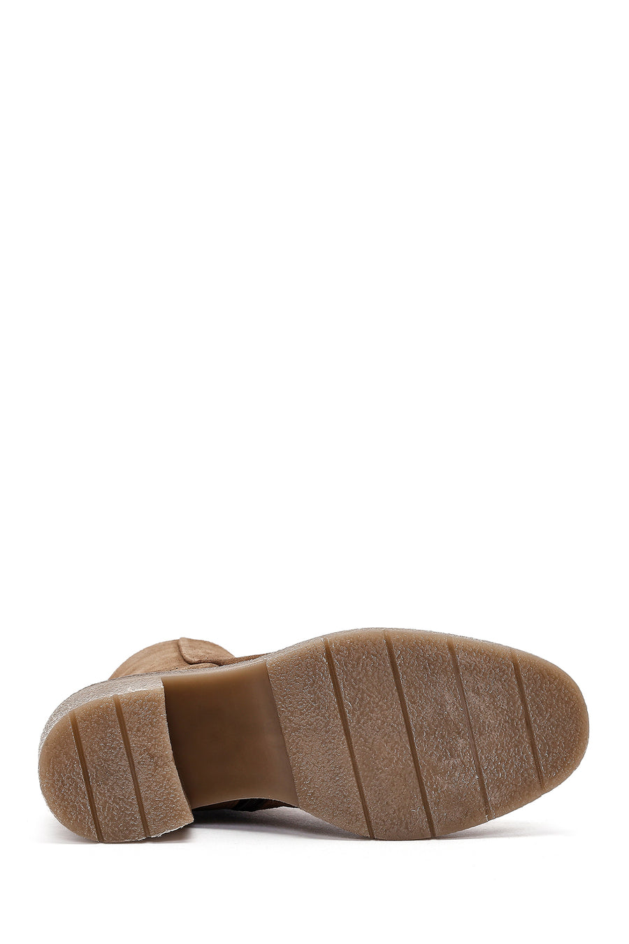 Women's Beige Zippered Thick Heel Suede Leather Boots