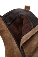 Women's Beige Zippered Thick Heel Suede Leather Boots | Derimod