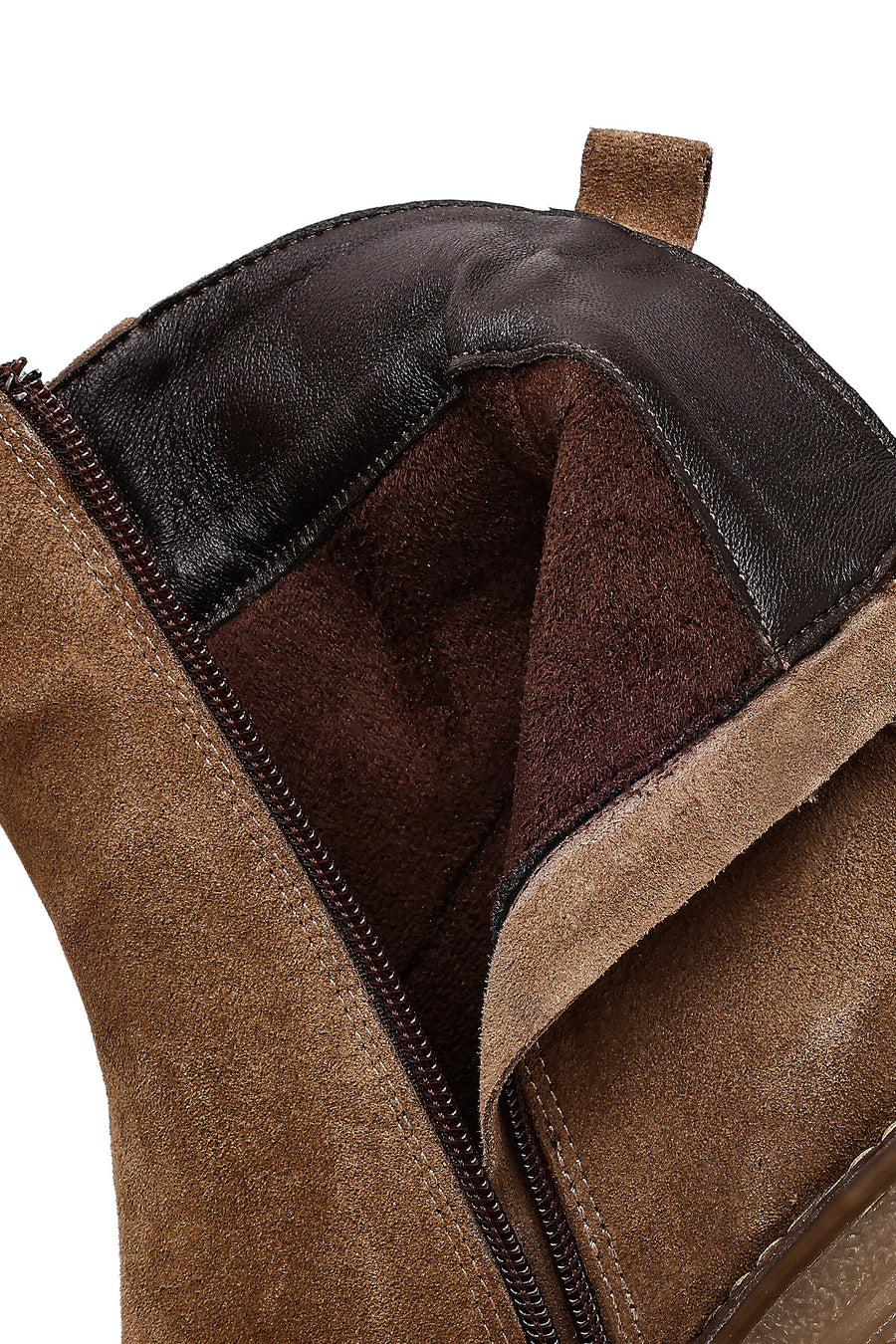 Women's Beige Zippered Thick Heel Suede Leather Boots