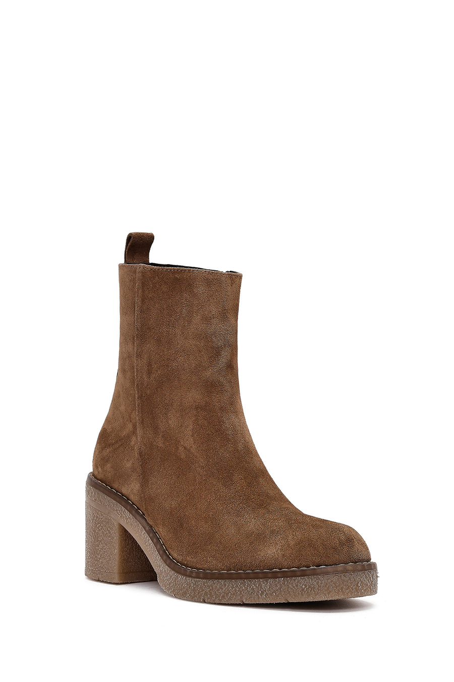 Women's Beige Zippered Thick Heel Suede Leather Boots