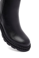 Women's Black Zippered Thick Heeled Leather Boot | Derimod
