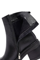 Women's Black Zippered Thick Heeled Leather Boot | Derimod