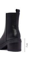 Women's Black Zippered Thick Heeled Leather Boot | Derimod