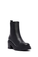 Women's Black Zippered Thick Heeled Leather Boot | Derimod