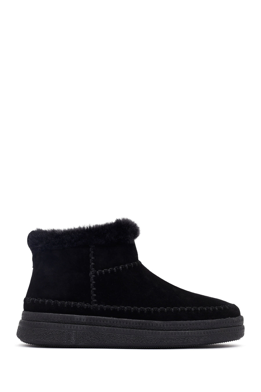 Woman Black Zippered Thick-Soled Suede Leather Teddy Bot 25WFD205210 | Derimod