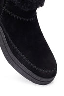 Woman Black Zippered Thick-Soled Suede Leather Teddy Bot | Derimod