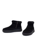 Woman Black Zippered Thick-Soled Suede Leather Teddy Bot | Derimod