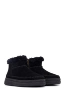 Woman Black Zippered Thick-Soled Suede Leather Teddy Bot | Derimod