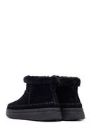 Woman Black Zippered Thick-Soled Suede Leather Teddy Bot | Derimod