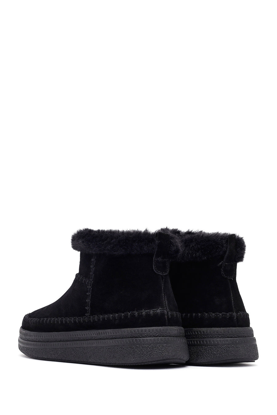 Woman Black Zippered Thick-Soled Suede Leather Teddy Bot