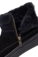 Woman Black Zippered Thick-Soled Suede Leather Teddy Bot | Derimod