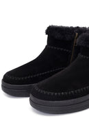 Woman Black Zippered Thick-Soled Suede Leather Teddy Bot | Derimod