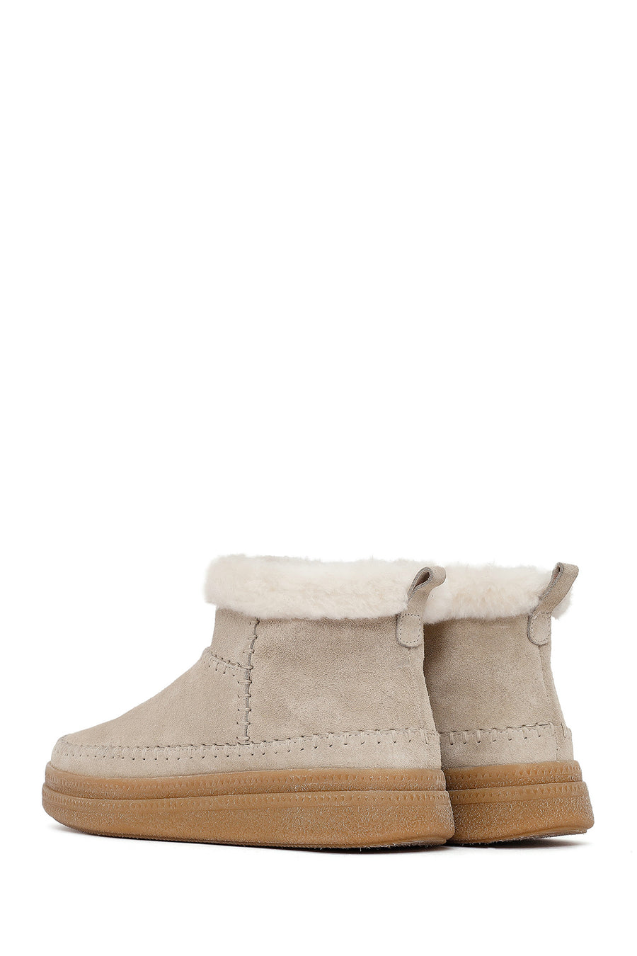 Woman Beige Zippered Thick-Soled Suede Leather Teddy Bot