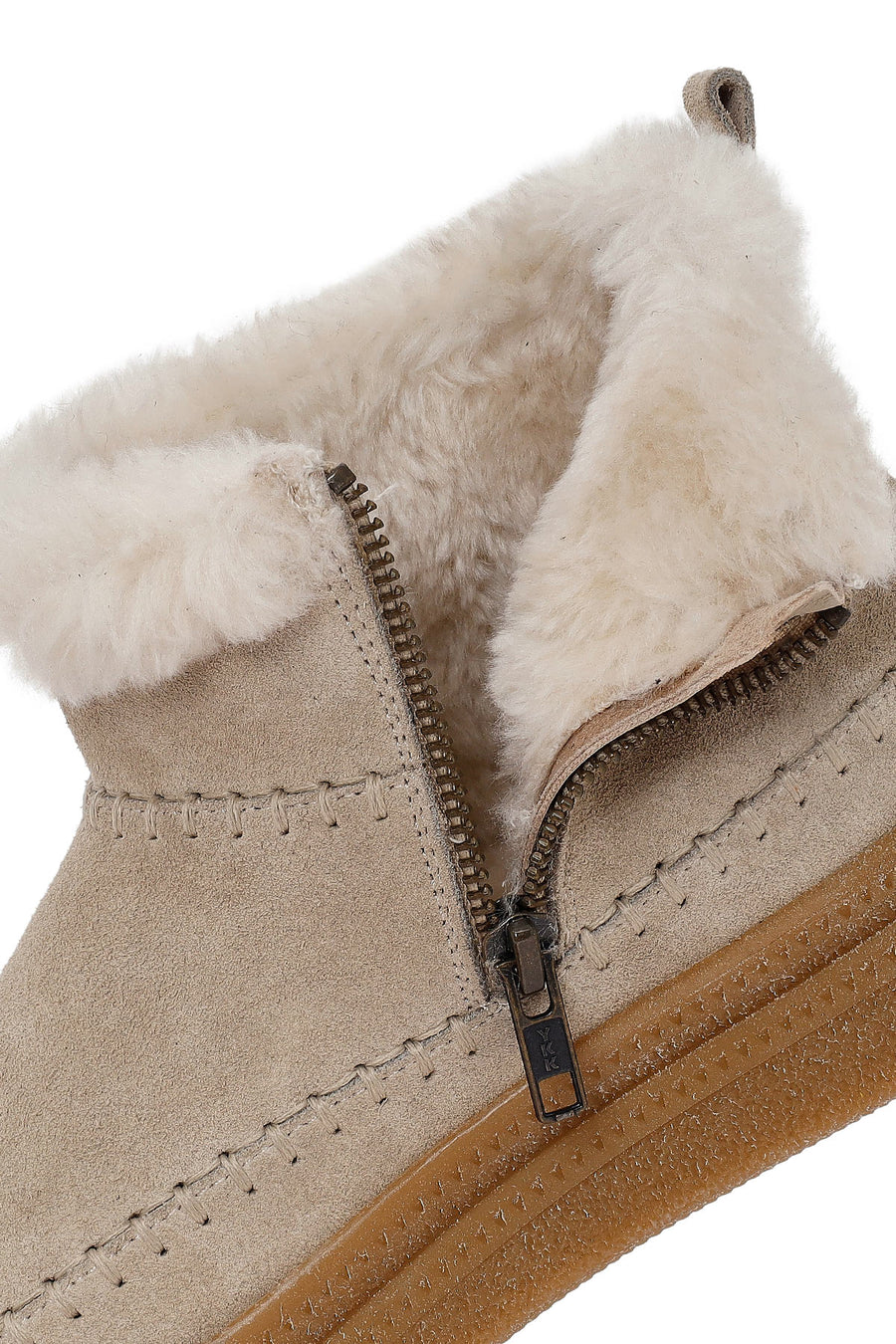 Woman Beige Zippered Thick-Soled Suede Leather Teddy Bot