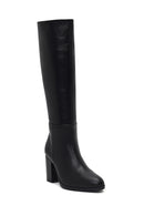 Women's Black Zippered Thick Heeled Leather Boot | Derimod