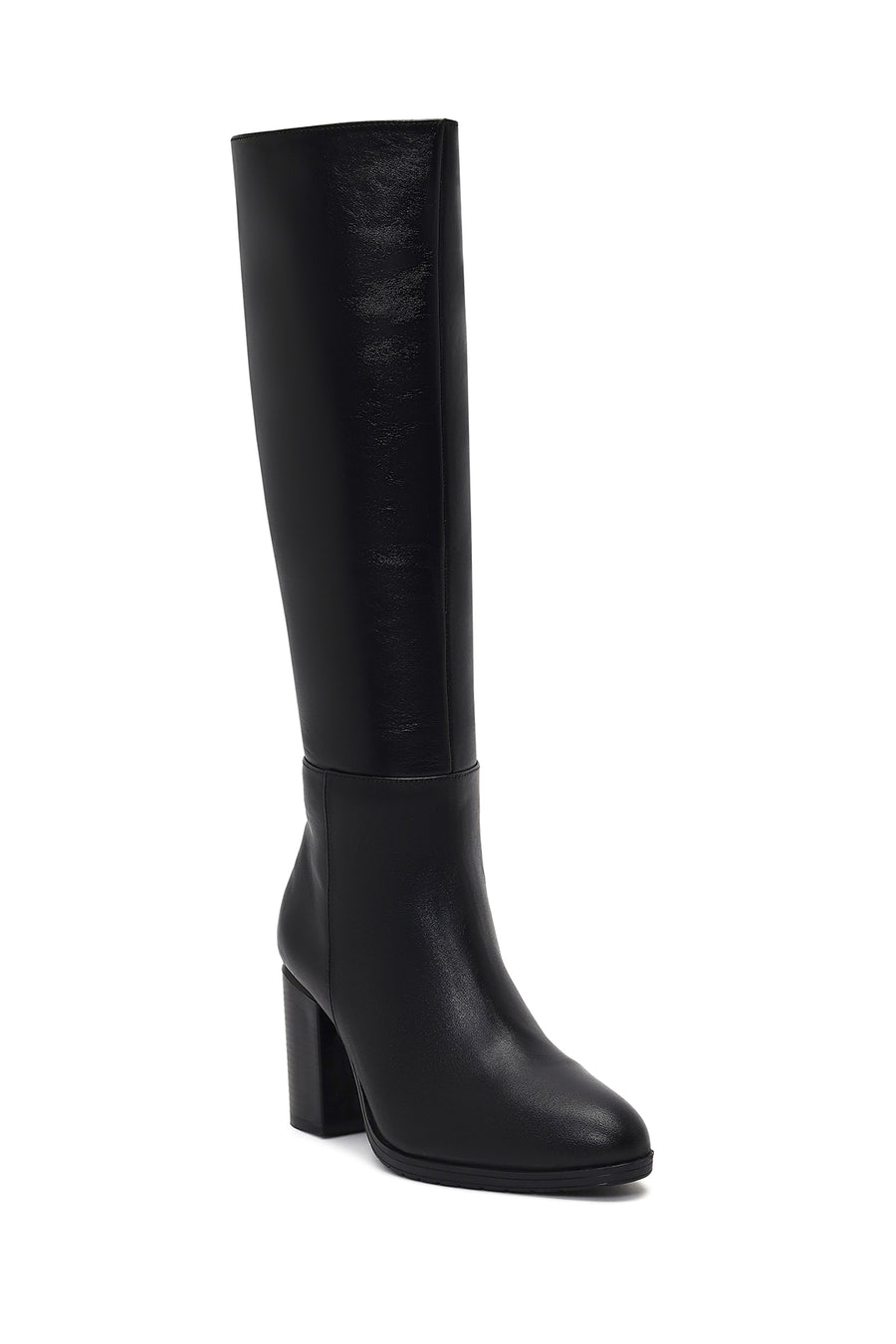 Women's Black Zippered Thick Heeled Leather Boot