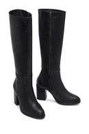 Women's Black Zippered Thick Heeled Leather Boot | Derimod