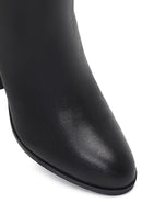Women's Black Zippered Thick Heeled Leather Boot | Derimod