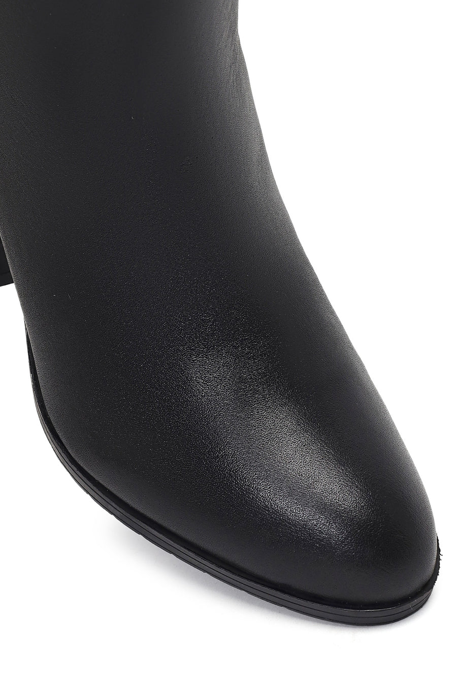 Women's Black Zippered Thick Heeled Leather Boot