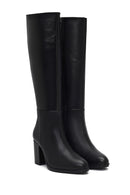 Women's Black Zippered Thick Heeled Leather Boot | Derimod
