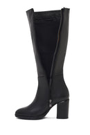 Women's Black Zippered Thick Heeled Leather Boot | Derimod
