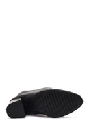 Women's Black Zippered Thick Heeled Leather Boot | Derimod
