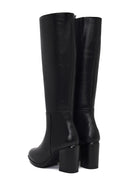 Women's Black Zippered Thick Heeled Leather Boot | Derimod