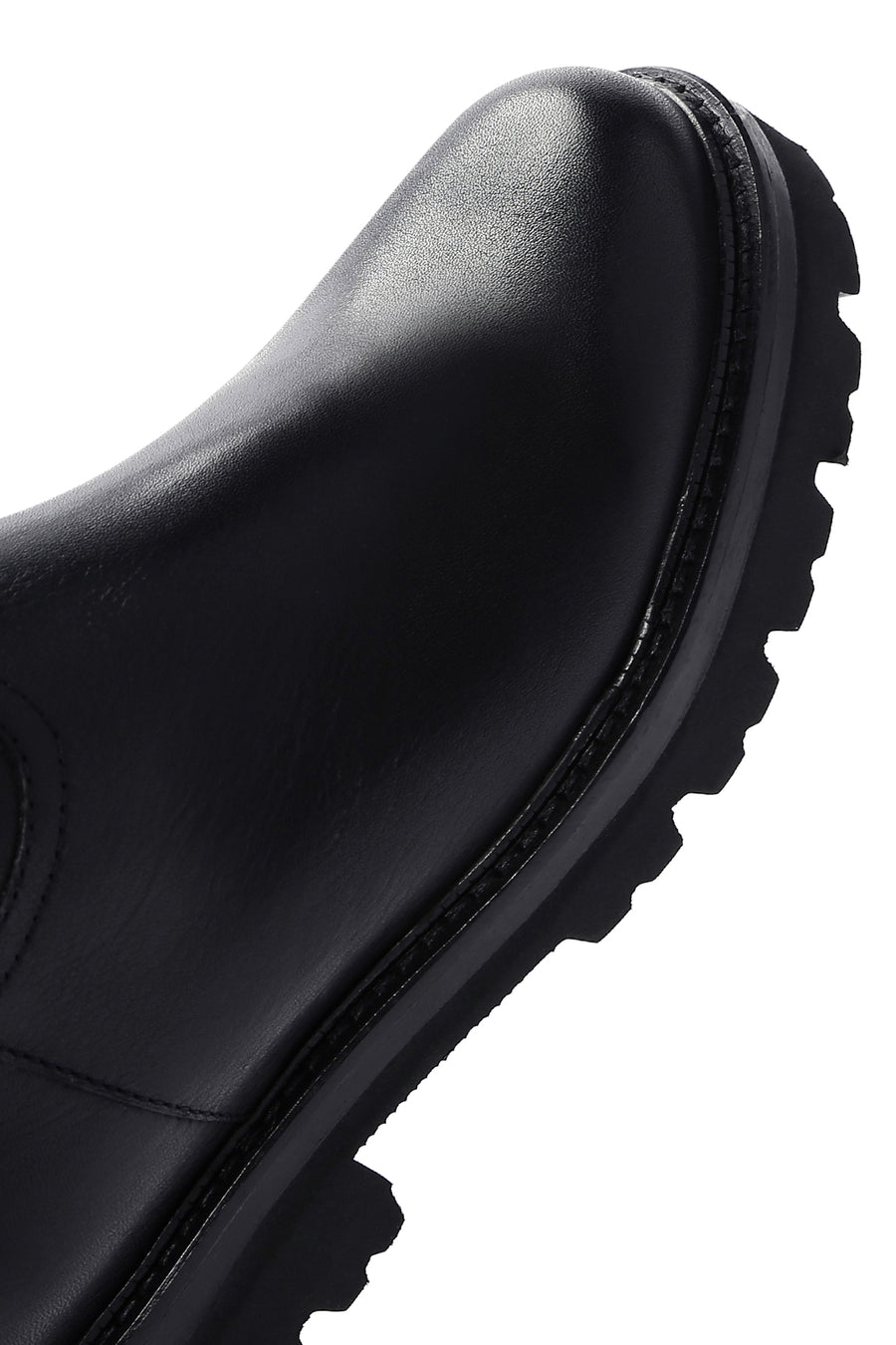 Woman Black Zippered Thick Sole Leather Boot