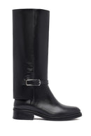 Woman Black Zippered Leather Boot | Derimod