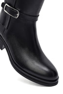 Woman Black Zippered Leather Boot | Derimod
