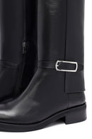 Woman Black Zippered Leather Boot | Derimod