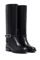 Woman Black Zippered Leather Boot | Derimod