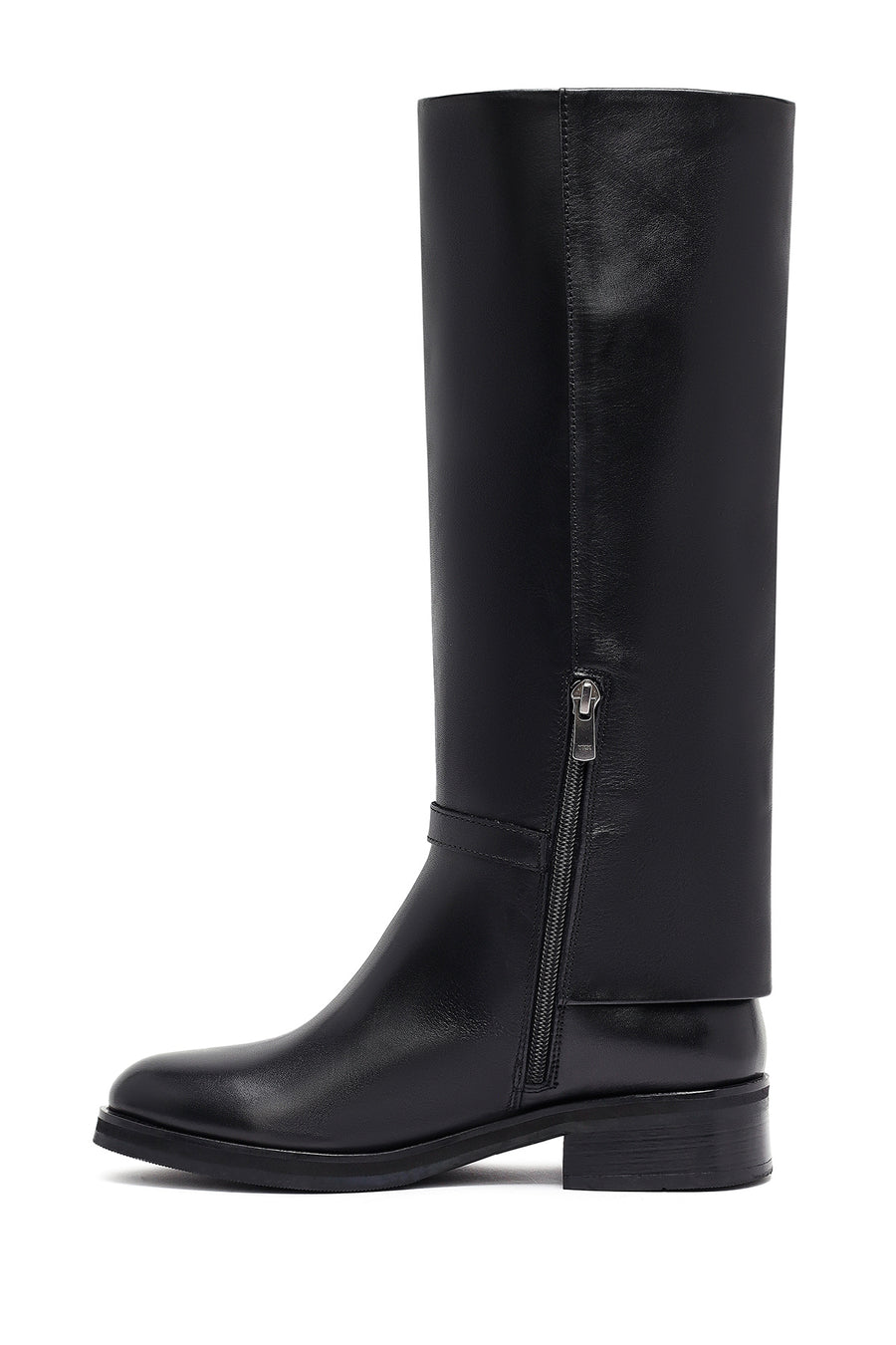 Woman Black Zippered Leather Boot
