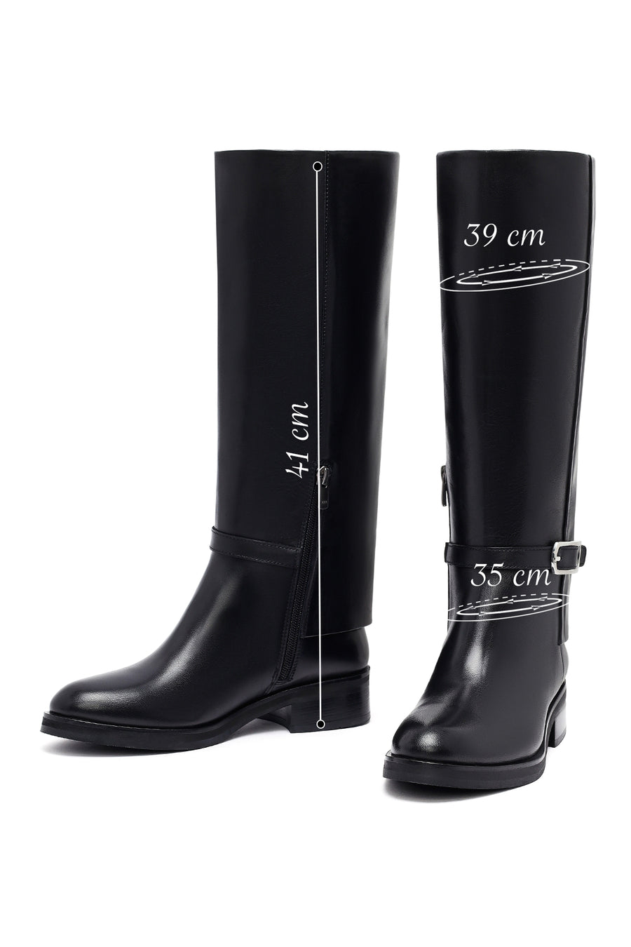 Woman Black Zippered Leather Boot