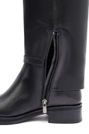 Woman Black Zippered Leather Boot | Derimod